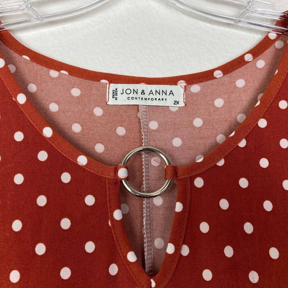 Jon & Anna Contemporary A-Line Dress Size 2X Rust White Polka Dots Stretch - Picture 2 of 5